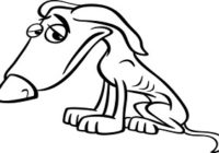 Kokzidiose beim Hund. Schwarzweiß Karikatur des armen traurigen heimatlosen Hundes